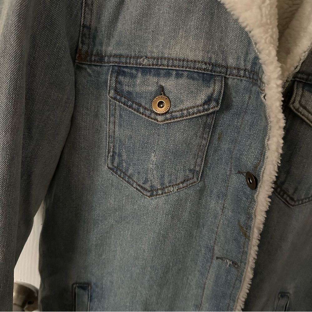 Pistola Blue Denim Long Jacket with White Sherpa Lining - Picture 2 of 15